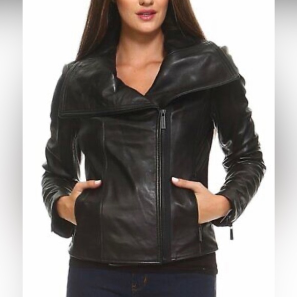 Michael Kors Jackets & Blazers - Michael Kors Leather Moto Jacket Asymmetrical Zip Women Black Size XS